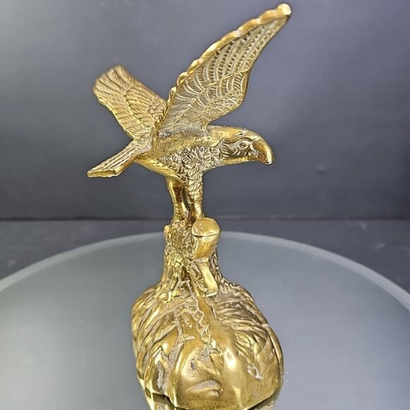 Eagle Brass Statue Figurine Perched On Log MCM Vintage Bird Hunting Fishing - Picture 4 of 12